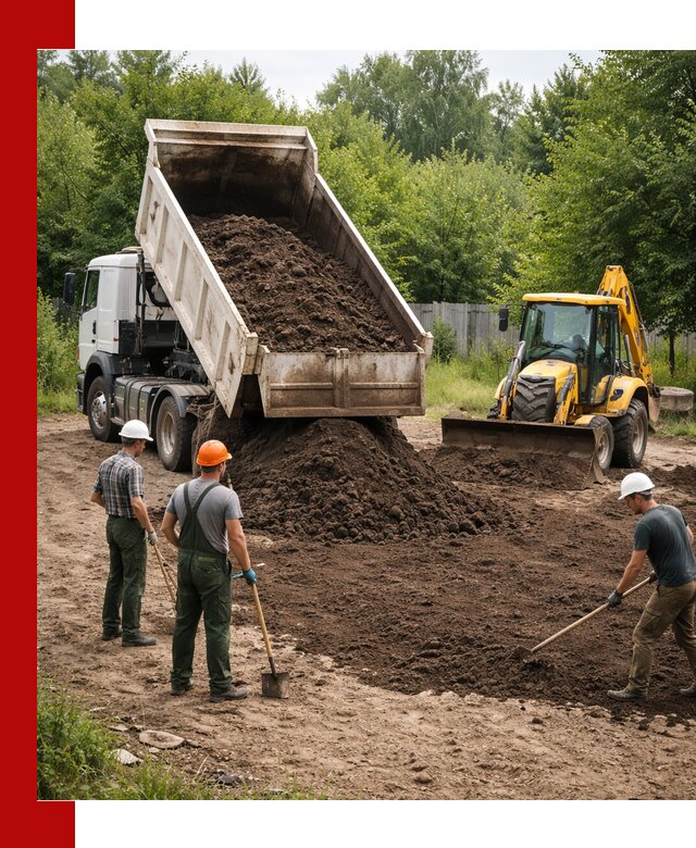 Доставка и укладка грунта для выравнивания участка в Людинове