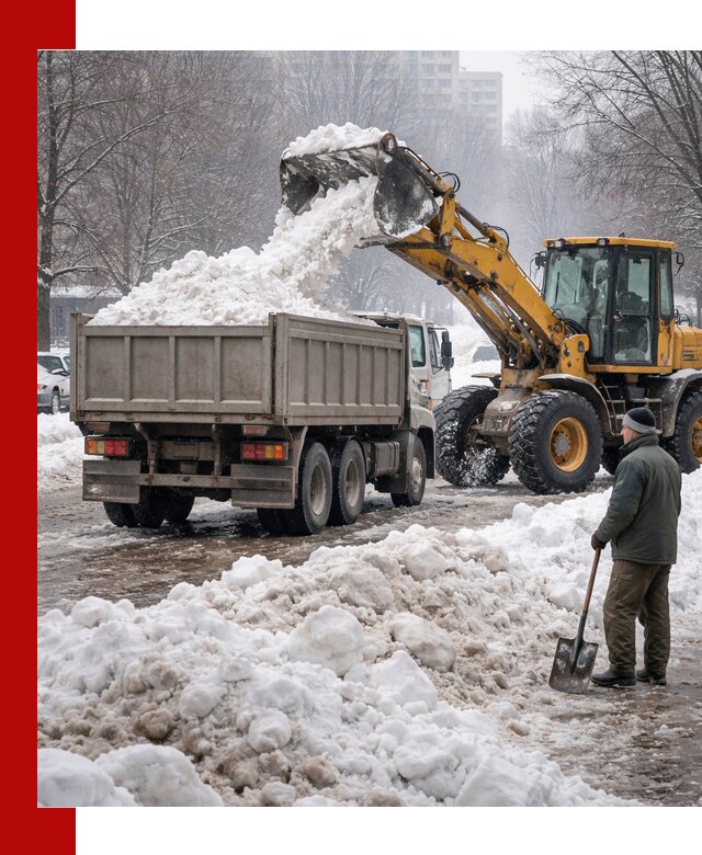 Вывоз снега грузовой техникой в Людинове оперативно и чисто