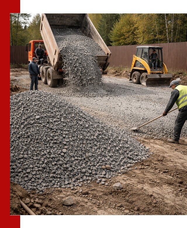 Отсыпка участка щебнем с доставкой и уплотнением в Людинове