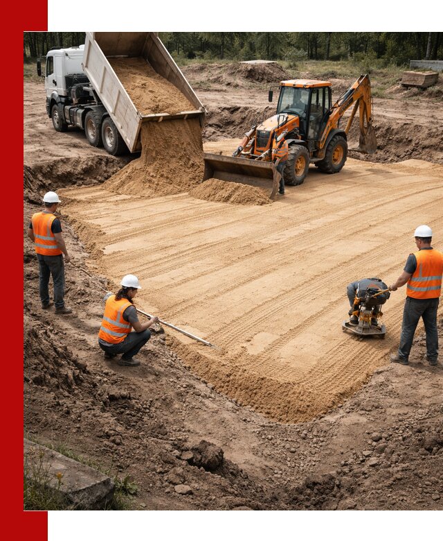 Устройство песчаной подушки для фундаментов и дорог в Людинове